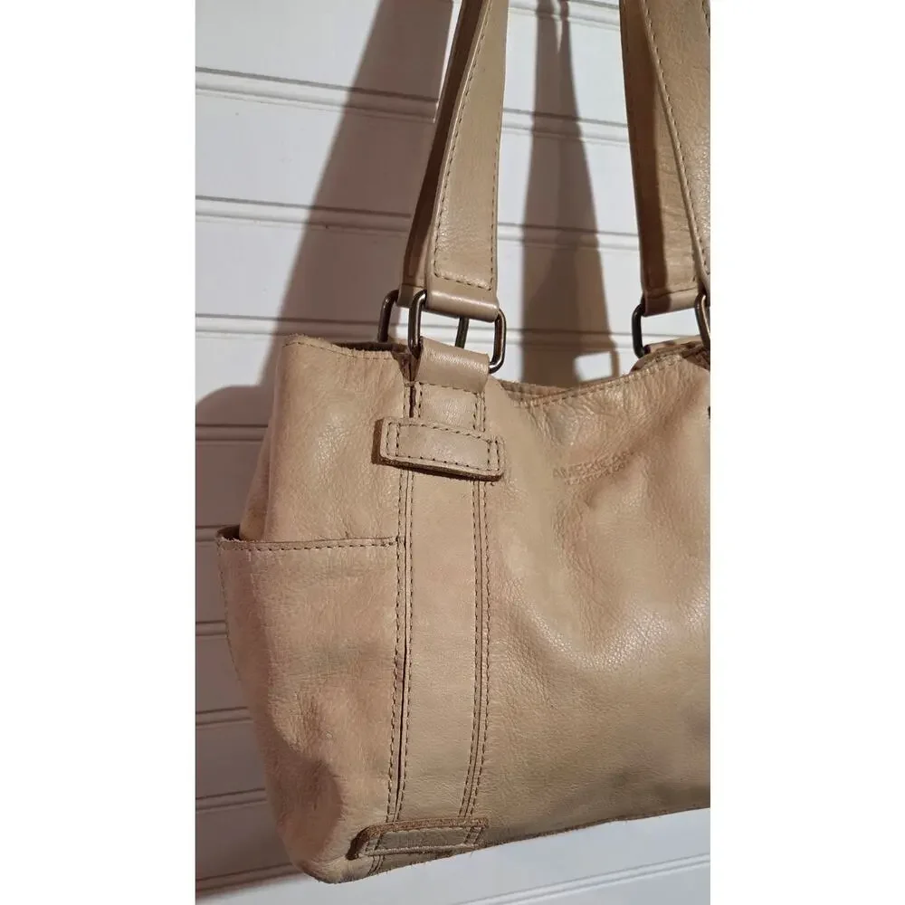 American Leather Co. Genuine Leather Beige Shoulder Tote Handbag Purse